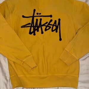 Stussy Mustard Crewneck Sweater with Black Logo
